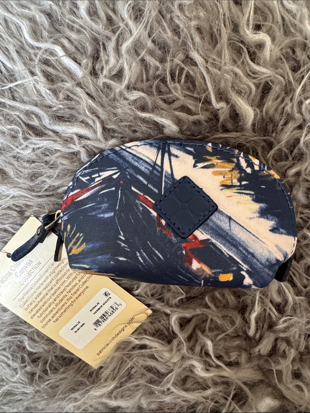 Patricia Nash Navy Abstract Brushstroke Zip Pouch with Gold Accents